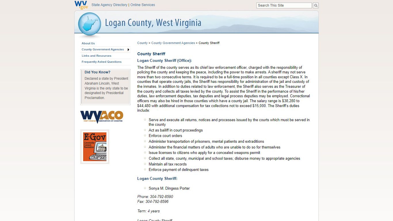 County Sheriff - Logan County, West Virginia